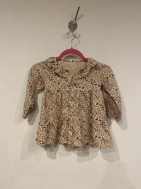 QUINCY MAE Other - Quincy Mae Dress Girls 3T Beige Floral Long Sleeve Ruffle Collar Tiered Hem